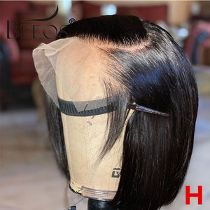 Brazilian Remy Straight Bob High Ratio 13X4 Lace Front Human Hair Wig 130% Density Bleached Knots  8"-16"