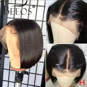 Brazilian Remy Straight Bob High Ratio 13X4 Lace Front Human Hair Wig 130% Density Bleached Knots  8"-16"