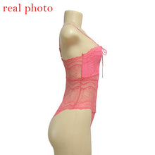 Load image into Gallery viewer, Deep V Sleeveless Transparent Lace Up Bodysuit
