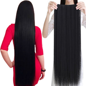 100cm 5 Clip Heat Resistant Long Straight Black Synthetic In Hair Extension 5 Sizes