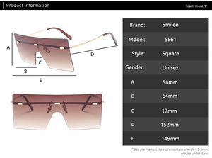 Square Big Frame Rimless Retro Vintage Luxury Sunglasses