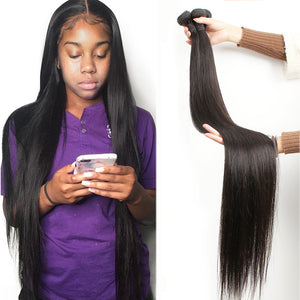 30, 32, 34, 36, 40 inch Indian Hair Straight Hair Bundles 100% Natural Human Hair 1 3 4 Bundles Double Wefts Thick Remy Hair