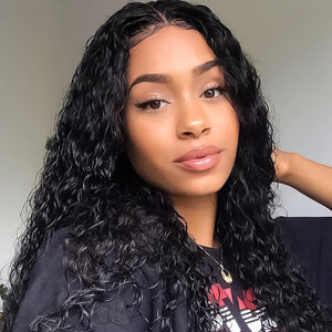 HD Water Wave Long Deep Frontal Brazilian Curly Lace Front Human Hair Wigs