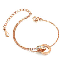 Load image into Gallery viewer, 18K GP Rose Gold Double Circle Chain Roman Numerals Letter Anklet

