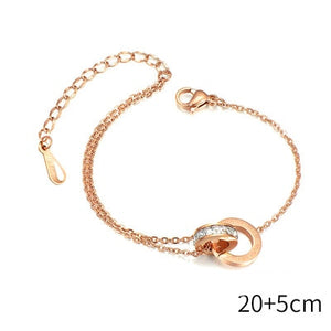 18K GP Rose Gold Double Circle Chain Roman Numerals Letter Anklet