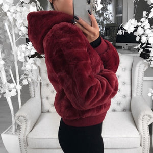 Faux Rabbit Fur Coat With Hood