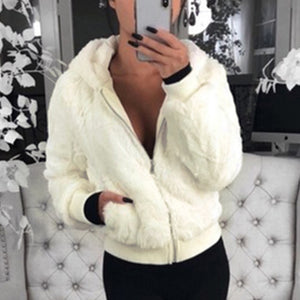 Faux Rabbit Fur Coat With Hood