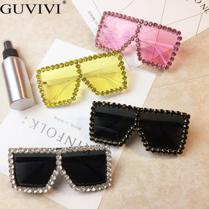 Over Sized One-Piece Square Diamond Sunglasses **UV400 Protection