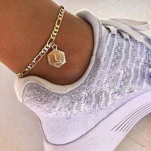 Dainty A-Z letter Anklet Hexagon Shaped Initial Anklets