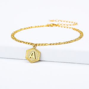 Dainty A-Z letter Anklet Hexagon Shaped Initial Anklets