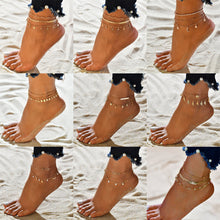 Load image into Gallery viewer, Gold Color Crystal Bead Star Anklets  (3 piece set)
