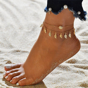 Gold Color Crystal Bead Star Anklets  (3 piece set)