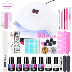 Nail Set for Manicure Kit with 30W UV LED Lamp Acrylic Nails Kit Soak Off Gel Nail Polish DIY Decoration Sliders Tools GL1574