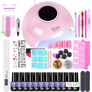 Nail Set for Manicure Kit with 30W UV LED Lamp Acrylic Nails Kit Soak Off Gel Nail Polish DIY Decoration Sliders Tools GL1574