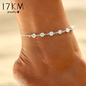 Multilayer Crystal Pearl Anklets Set Colorful Stone Shell Chain Anklets