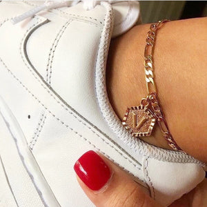 Dainty A-Z letter Anklet Hexagon Shaped Initial Anklets