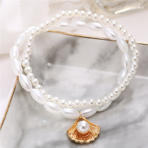 Multilayer Crystal Pearl Anklets Set Colorful Stone Shell Chain Anklets