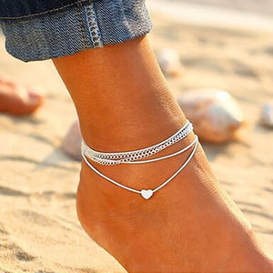 Bohemian Heart-Shaped Double Anklet