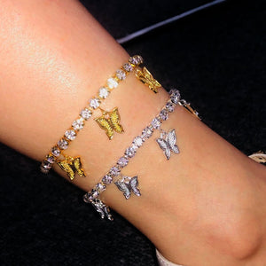 Gold Butterfly Crystal Tennis Anklet