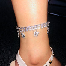 Load image into Gallery viewer, Gold Butterfly Crystal Tennis Anklet
