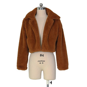 JRRY Casual Women Faux Fur Coats Long Sleeve Furry Cropped Jacket Open Stitch Fluffy Overcoat Plus Size XXL Outdoor Wear