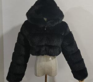 Hooded Faux Fur Furry Cropped Teddy Coats Plus size 8XL