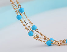 Load image into Gallery viewer, Blue Bead Gold &amp; Silver Color Chain Anklets
