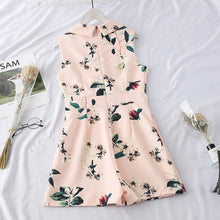 Load image into Gallery viewer, Sleeveless Floral Print Lapel Romper with Sashes
