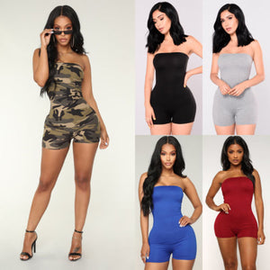 Solid Sleeveless Bandeau Rompers